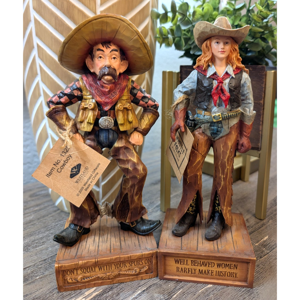 Westland Whittle Folks Cowboy Cowgirl Figurines Set Western Humor Resin Statues